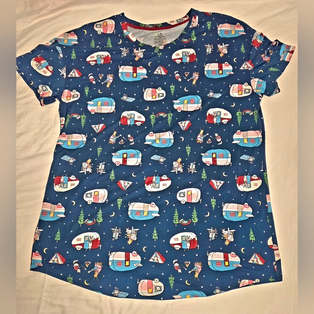 Secret Treasures Nightshirt Blue Camp Trailer Whimsical Critter pattern XL